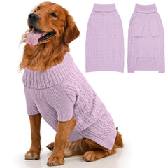 Lorehelina dog sweater turtleneck front view in purple provides winter warmth.