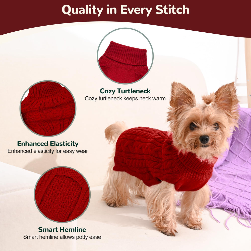 Lorehelina dog sweater XS red on-dog shot demonstrates secure, comfortable fit.