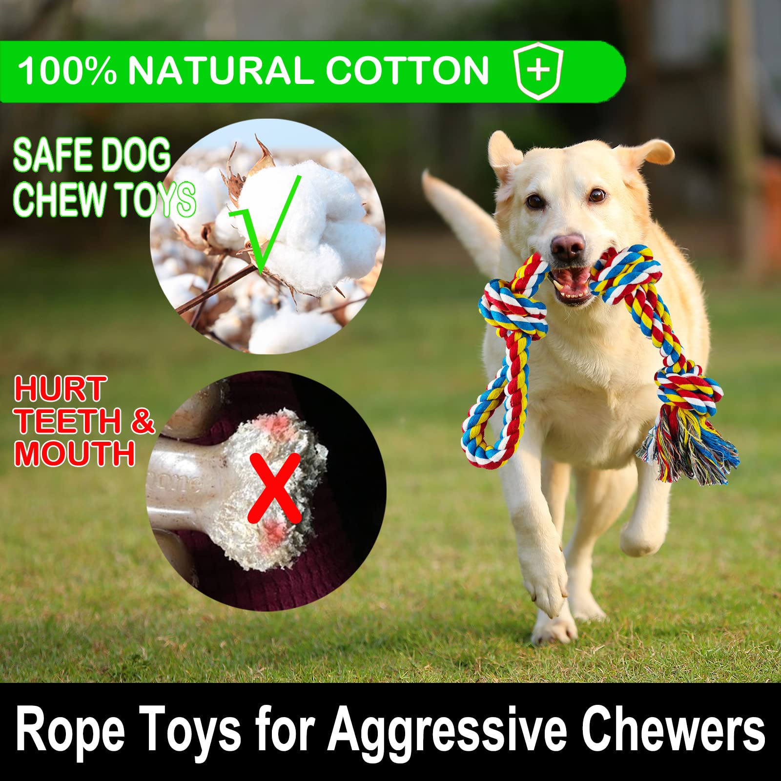 LosFong indestructible rope toy in action demonstrates sturdy cotton rope for aggressive chewers.