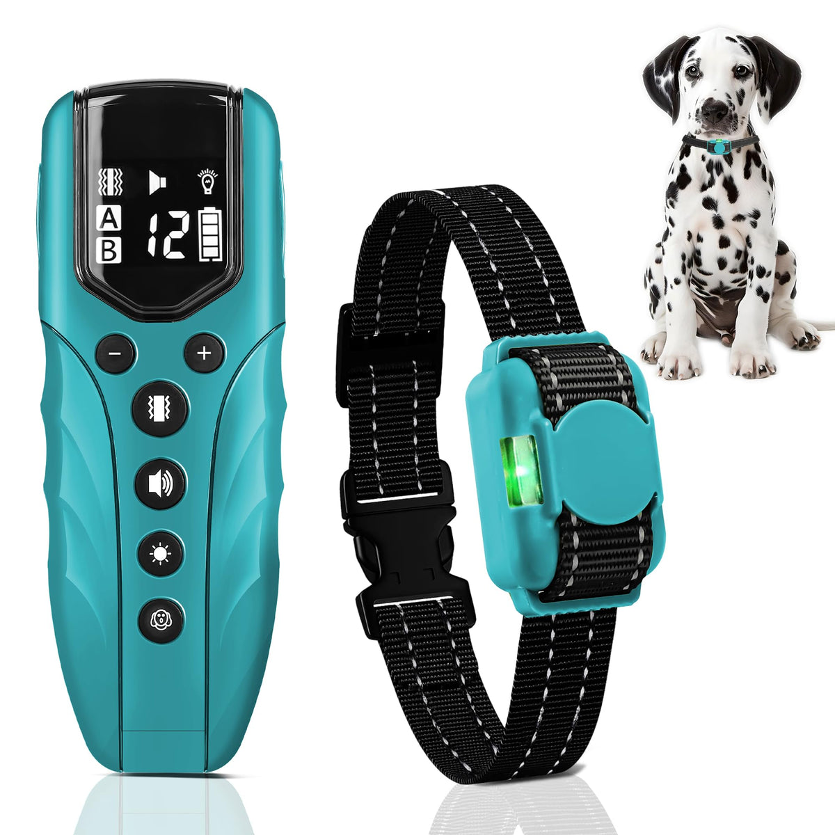 LOSULF lightweight no-shock collar cyan front view for comfortable all-day dog training