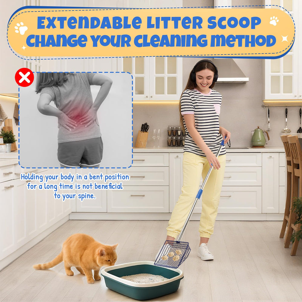 Lothee blue metal scoop features a deep, wide shovel for thorough waste pickup.