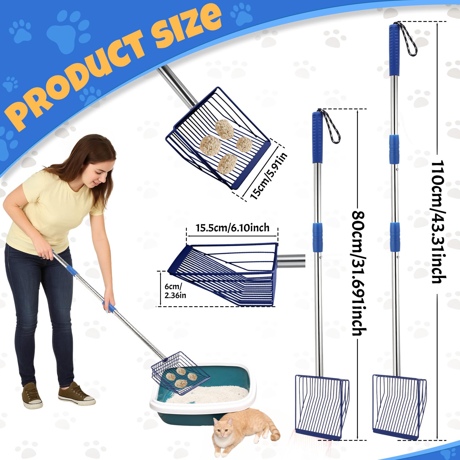 Lothee extendable handle in action reduces bending for easier litter cleaning.