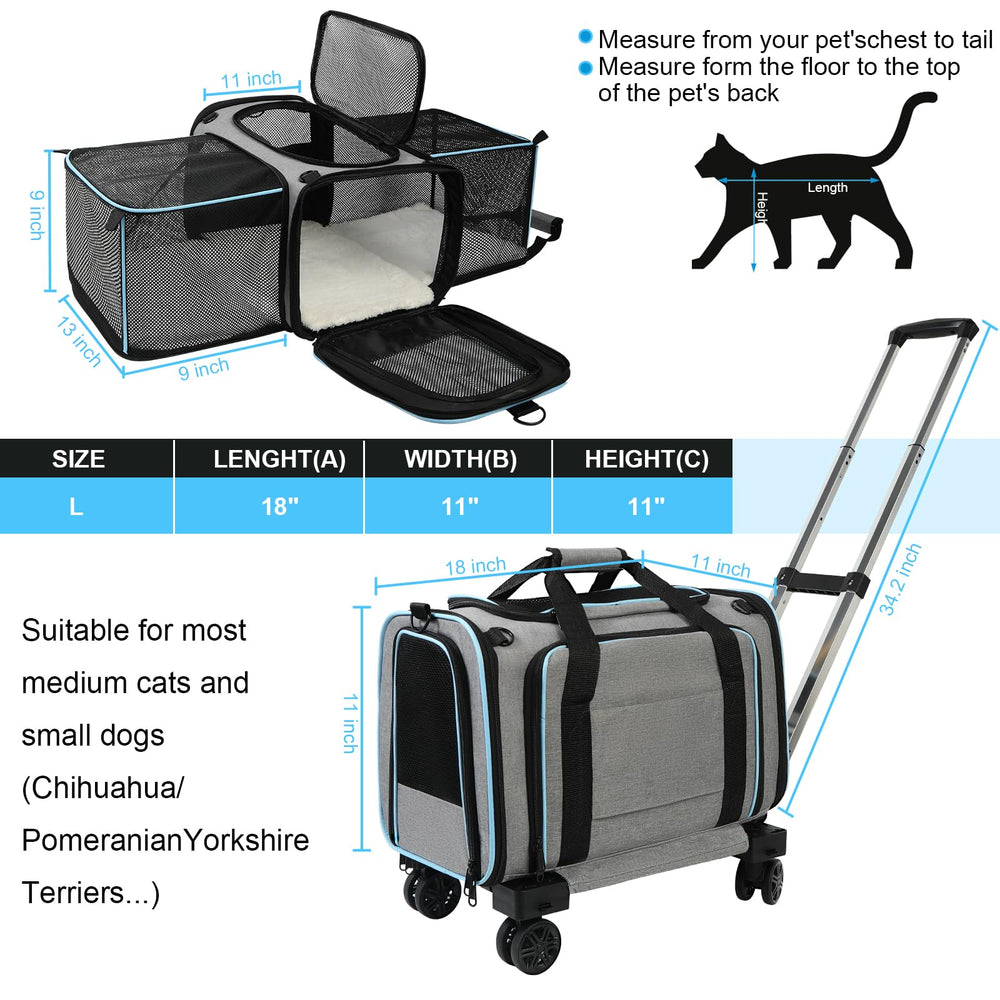 lounginglife expandable cat carrier under-seat provides extra space when needed.