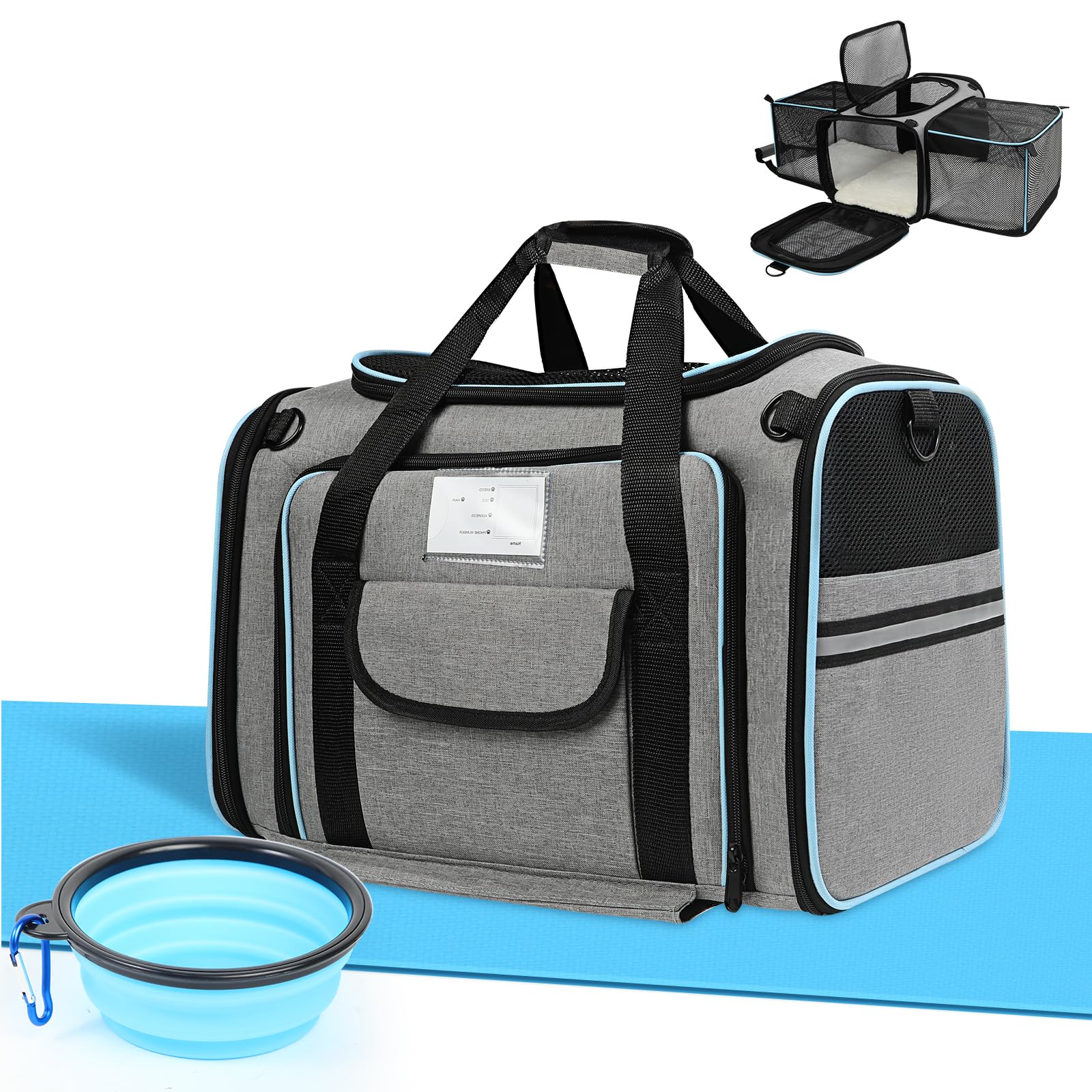 lounginglife folding pet bowl and ID card support on trips.