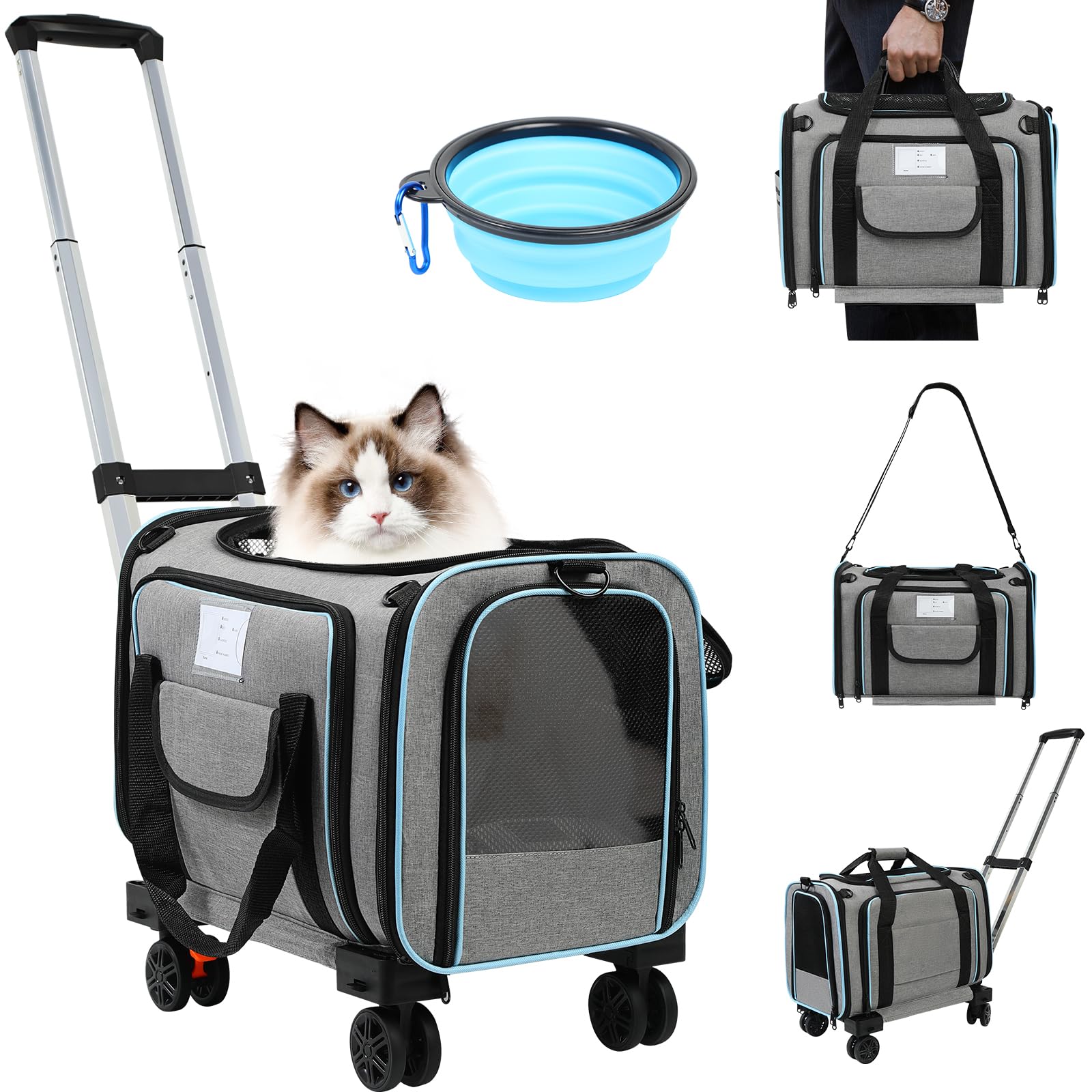 lounginglife pet carrier airline-approved wheels enable easy plane travel.