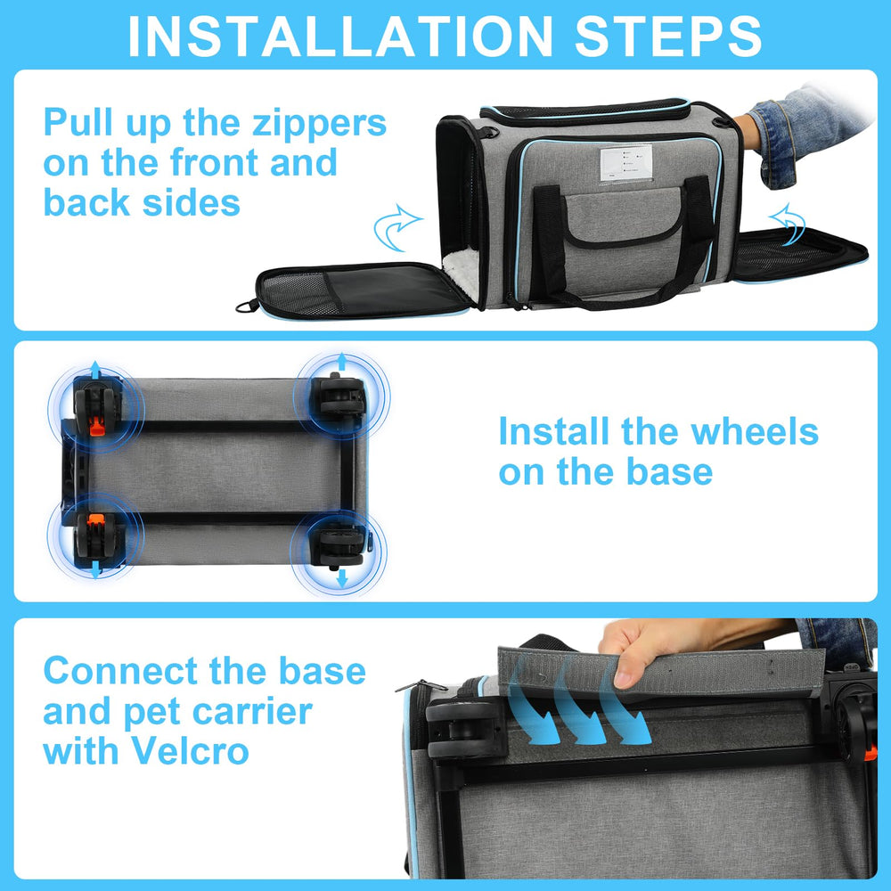 lounginglife pet travel bag includes storage pocket and safety belt.