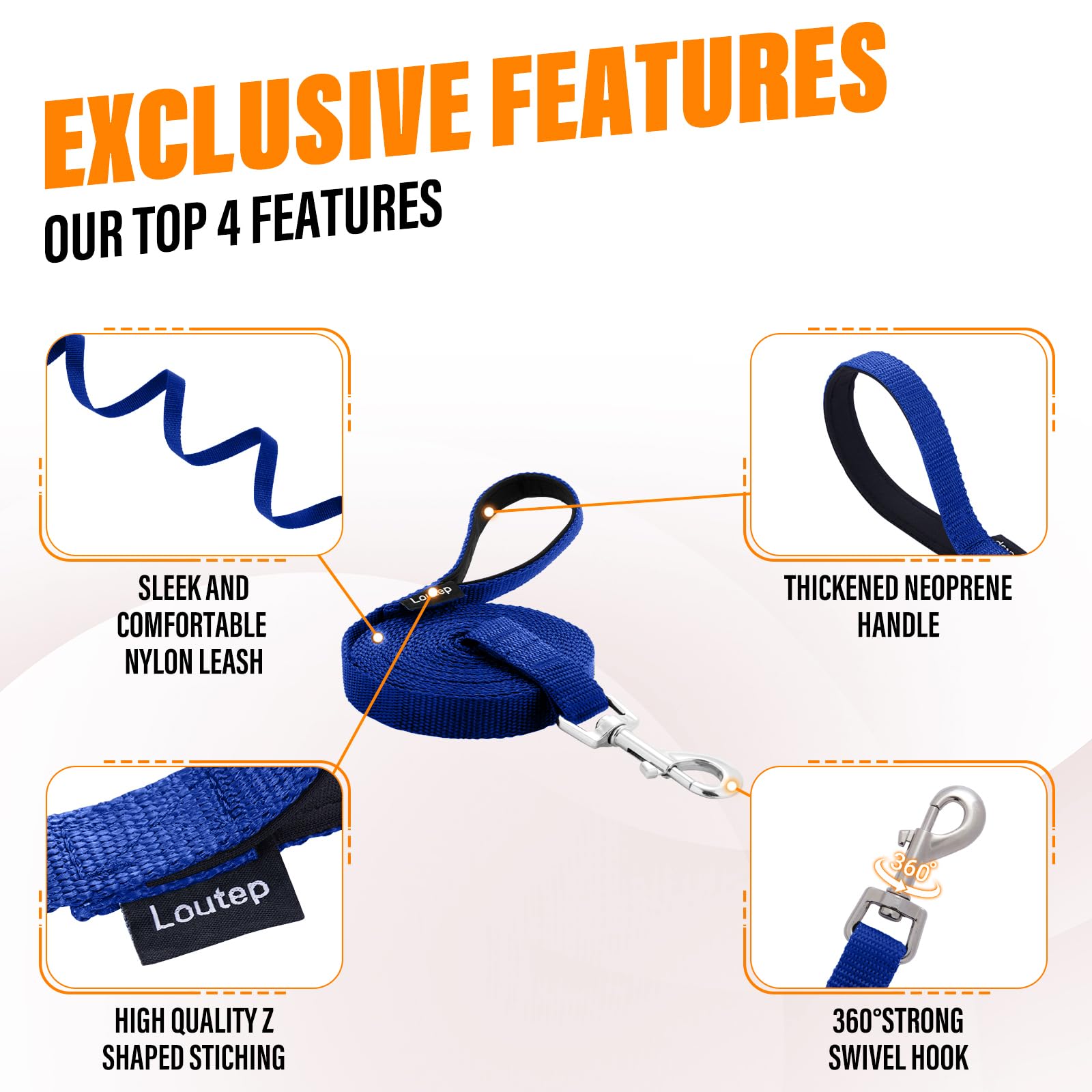 Loutep dog training leash 100ft gives distant control during camping or hiking drills.