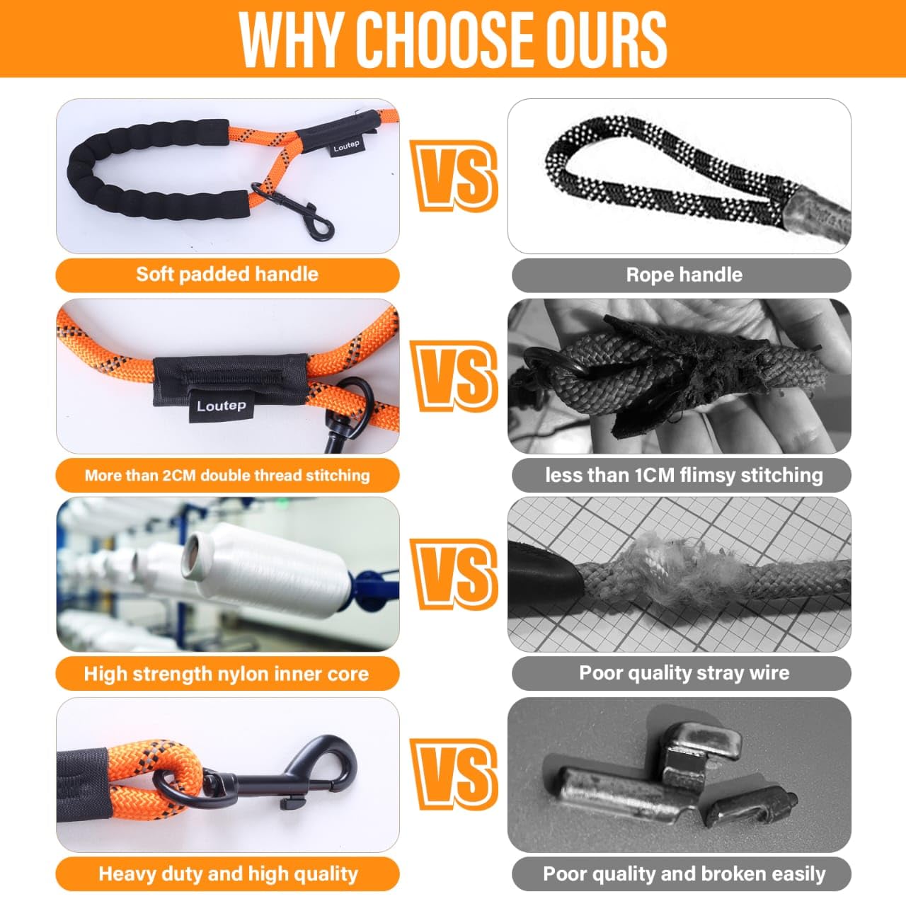 Loutep long leash triple-stitching design for durable outdoor training gear.