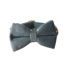 Love Dream bow tie collar petrol blue on-dog view highlighting detachable bow for easy cleaning.
