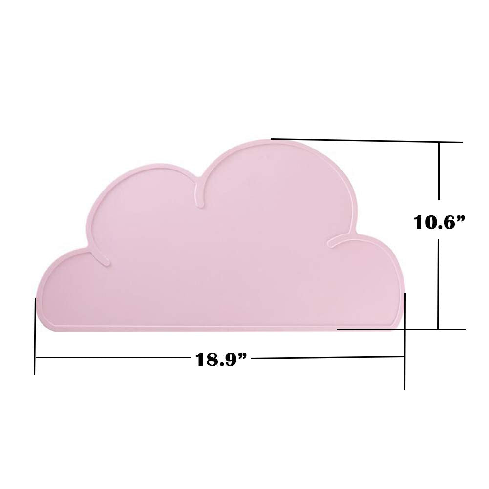 Love Dream feeding mat closeup showing raised edge prevents spills around bowls.