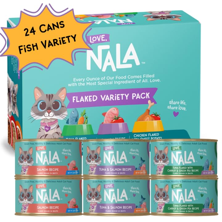 LOVE NALA flaked fish variety pack bowl image supports balanced daily feline nutrition
