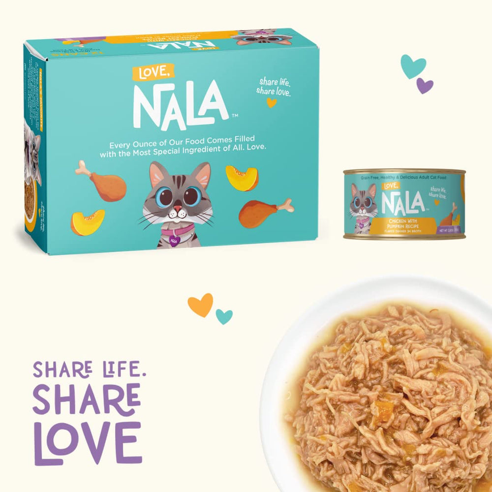 LOVE, NALA label notes taurine, vitamins, minerals supporting heart and eye health.
