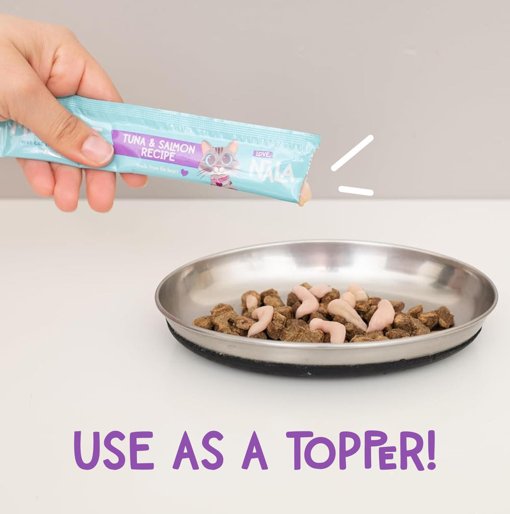 LOVE, NALA wet-food-puree in bowl supports hydration and appetizing meals for cats
