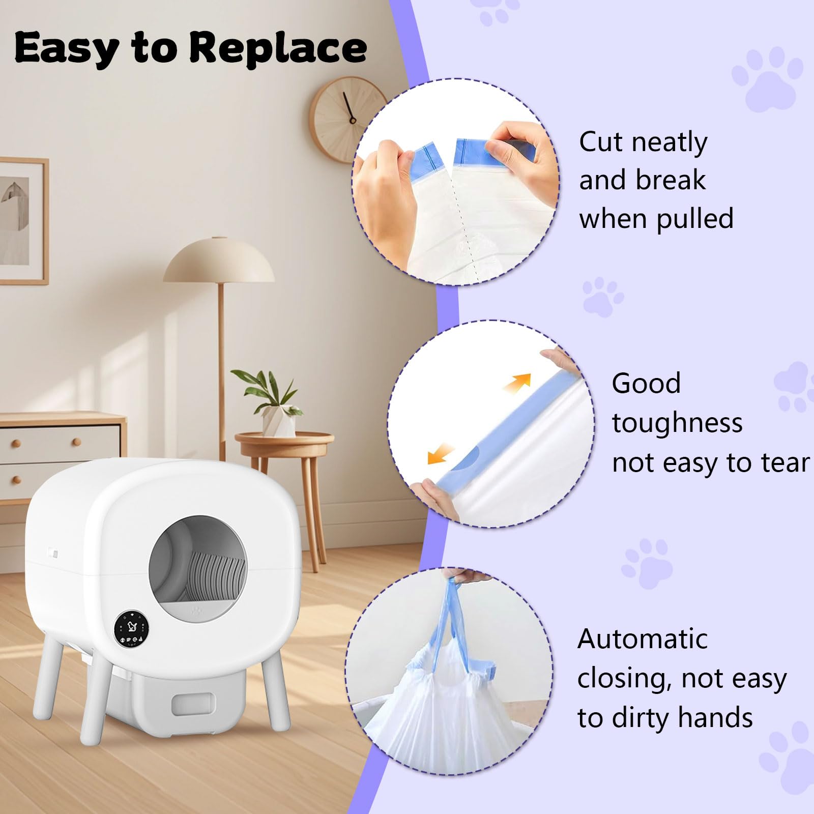 Loveishere 3-4 gallon capacity liner suits standard litter box waste drawers.