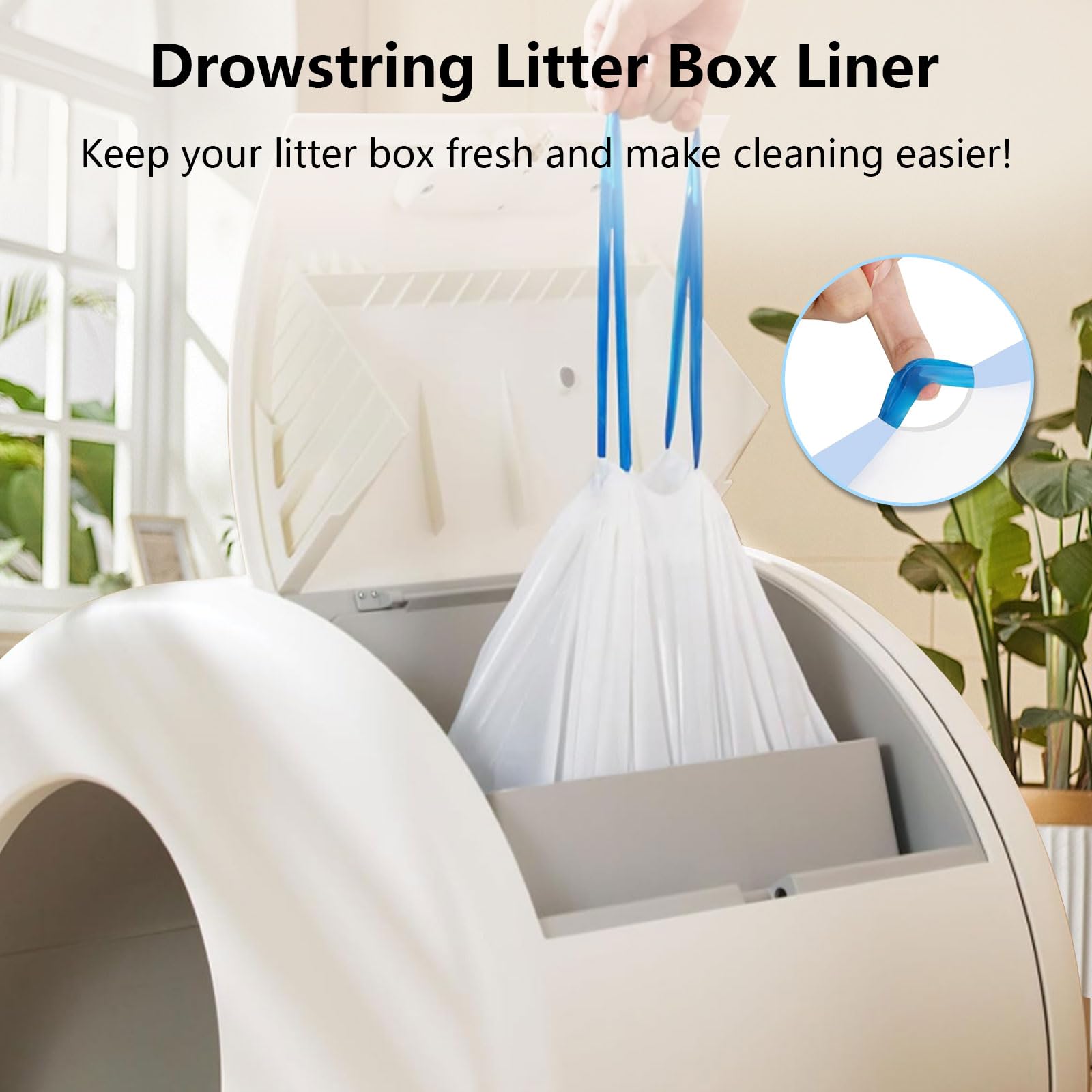 Loveishere drawstring litter liners enable quick, hygienic disposal and odor containment.