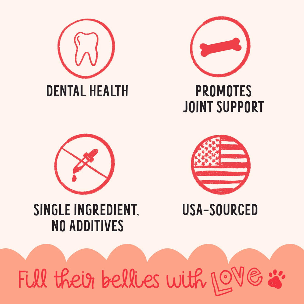 Love Leo duck feet pack back displays nutrition details for active dogs.