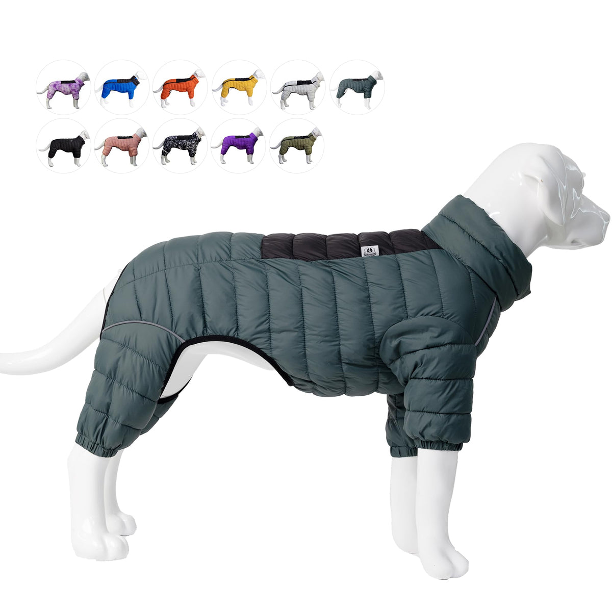 Lovelonglong ArmyGreen Dog Warm Coat front view keeps your pup stylish and warm