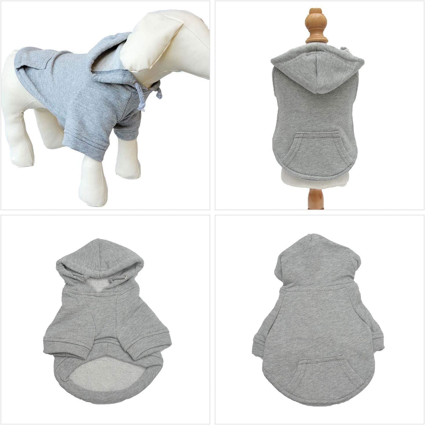 Lovelonglong dog hoodie gray back view highlights the kangaroo pocket.