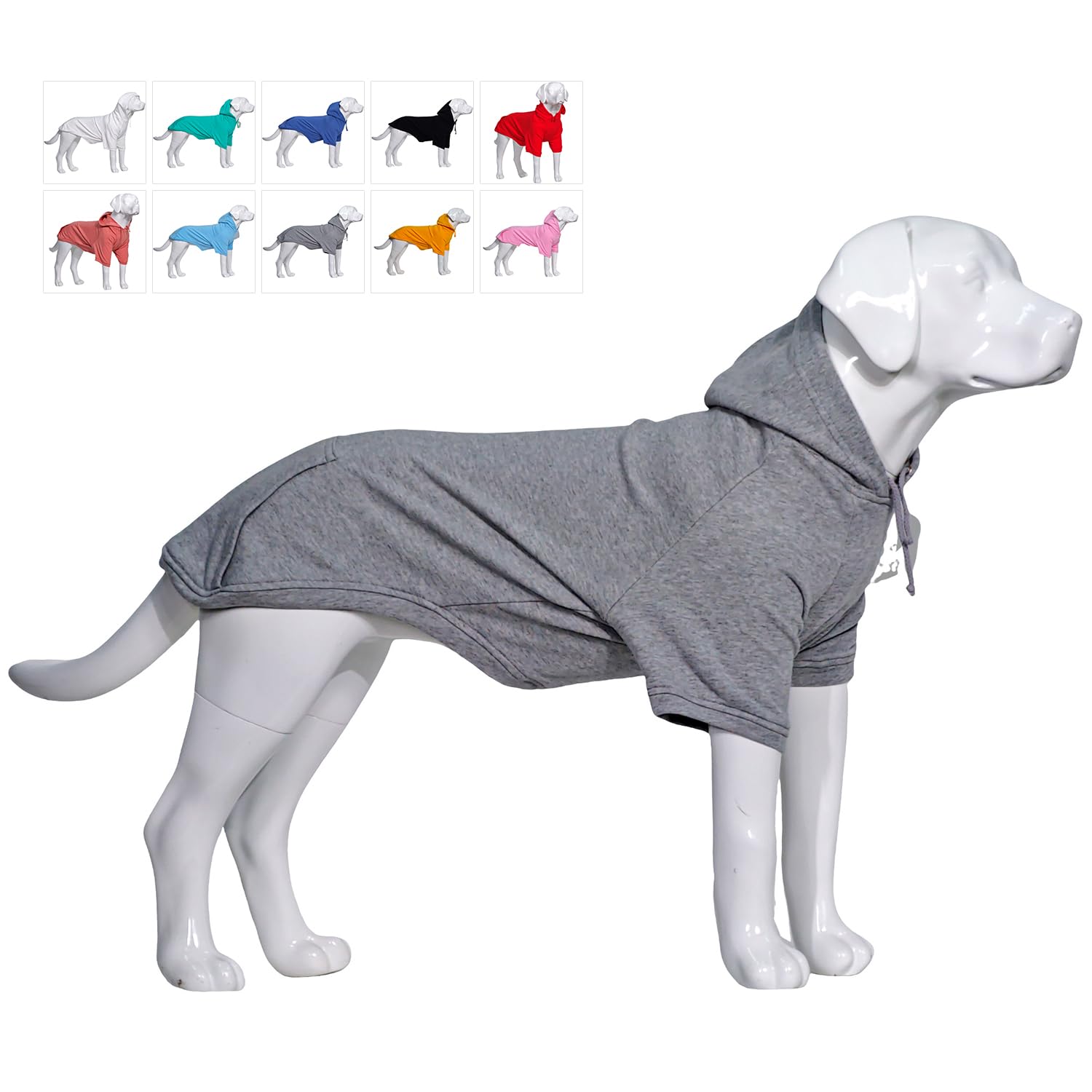 Lovelonglong dog hoodie gray front view shows snug fit and warmth.