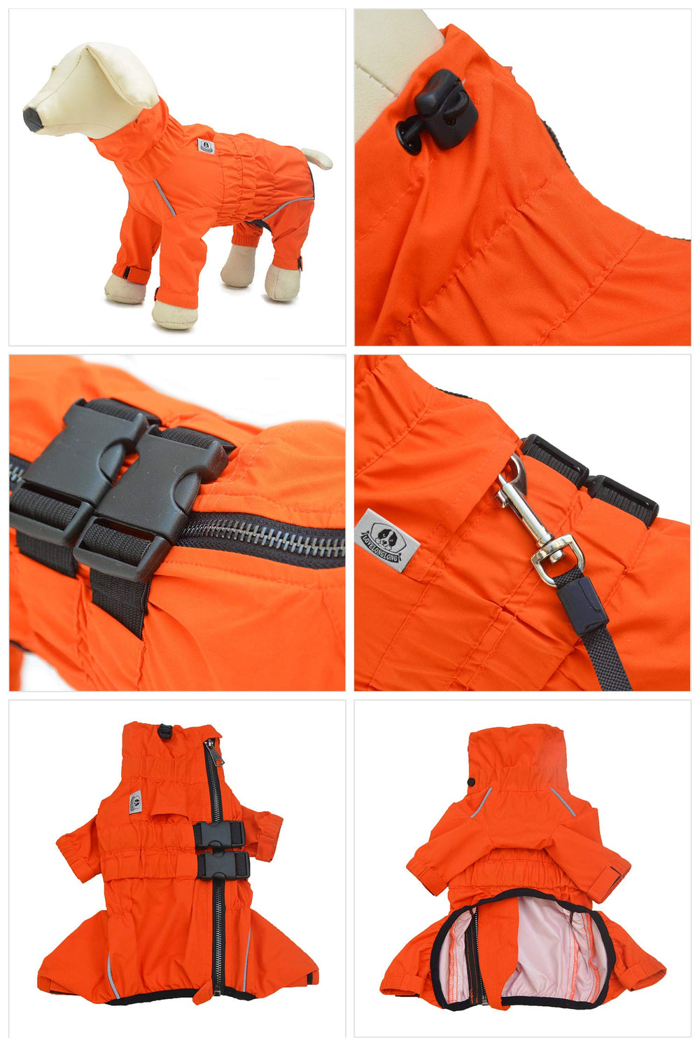 Lovelonglong dog jacket orange back view highlighting lightweight design for all seasons.