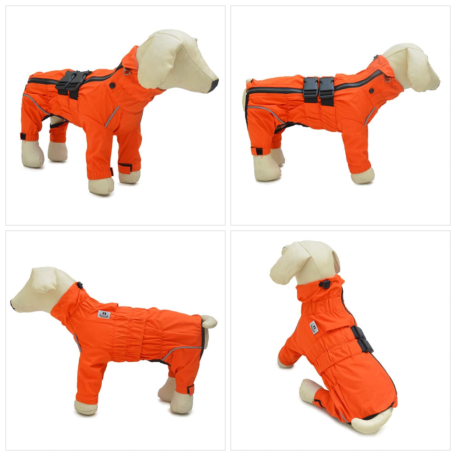 Lovelonglong dog jacket orange leash hole enables easy control during city strolls.