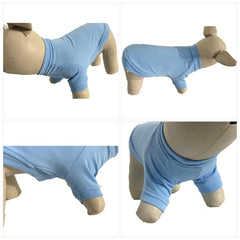 Lovelonglong dog pullover skyblue XS back view showing snug fit.