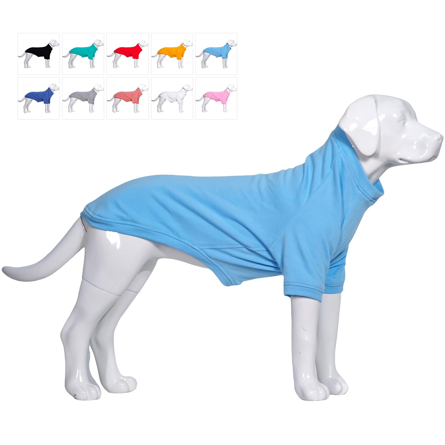 Lovelonglong dog pullover skyblue XS worn by a small dog for winter warmth.