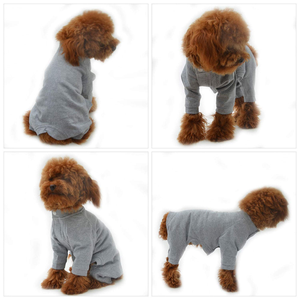 Lovelonglong Four Feet Dog Pajamas size chart helps find the perfect fit.