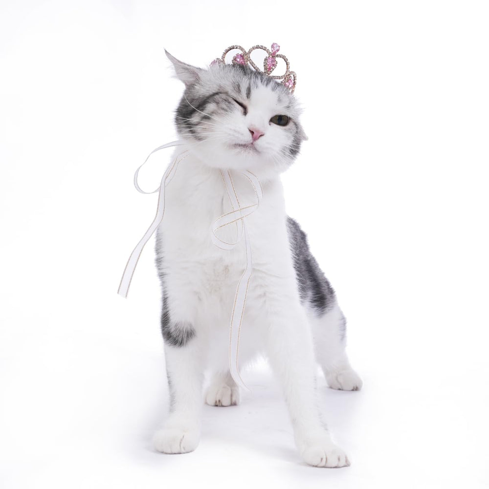 Lovelyshop Pink Gem Gold Pet Crown on head ideal for dress-up photos