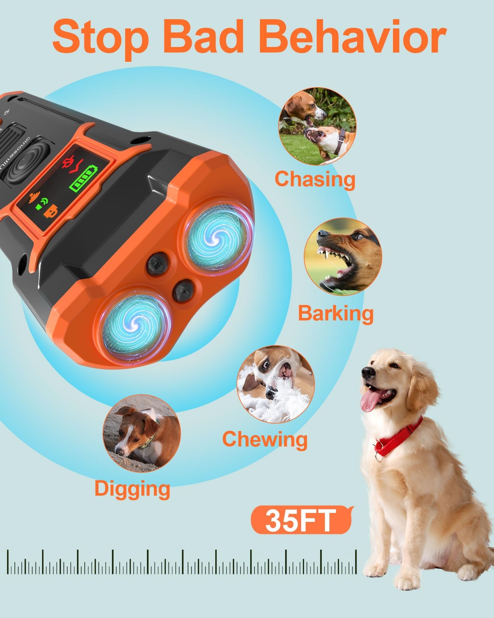 LOVEPETPAL Dog Bark Deterrent Device rechargeable battery life enables longer sessions.
