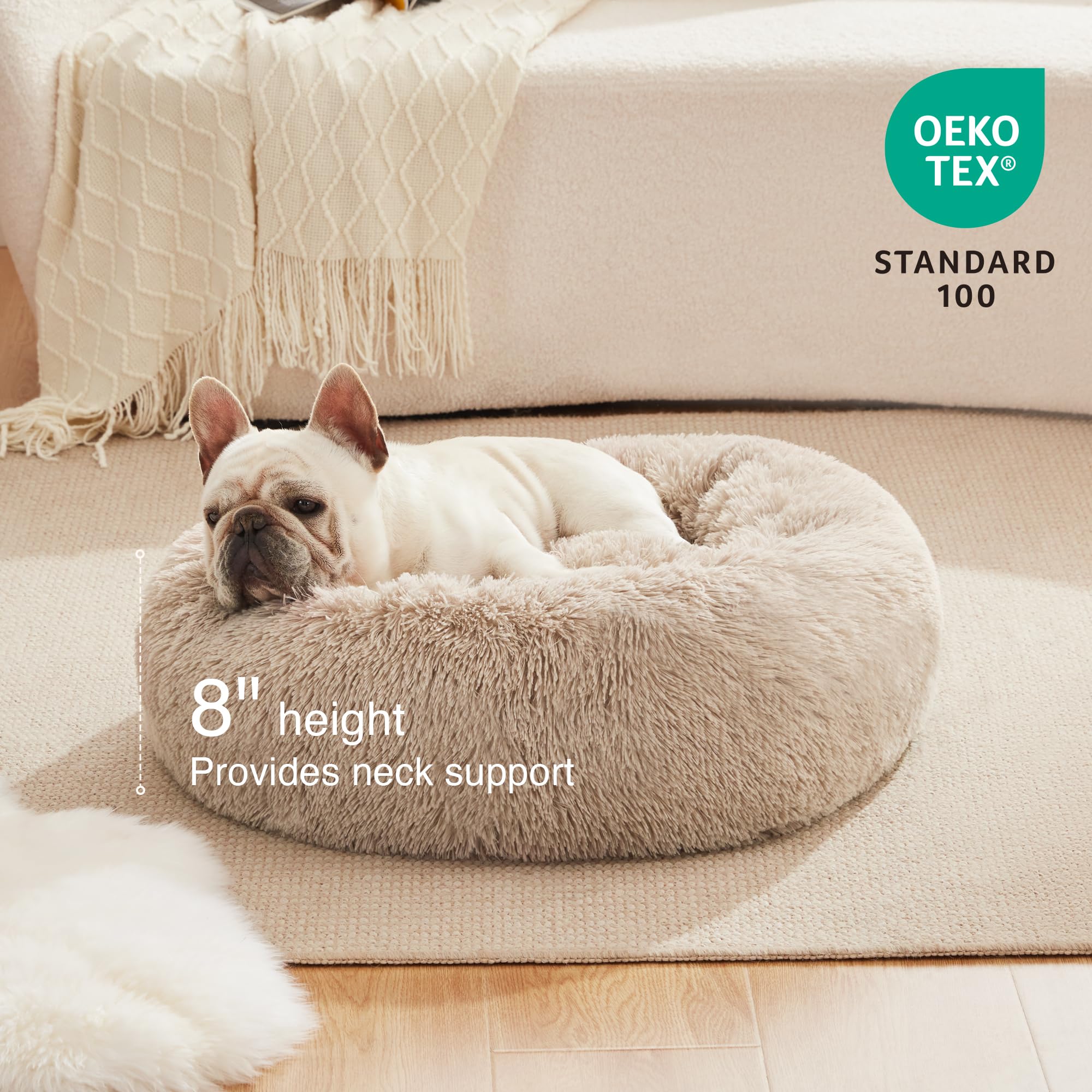 Love's cabin Calming Donut Bed closeup fur emphasizes soft plush comfort