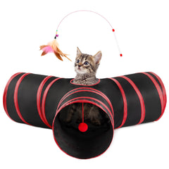 Love's cabin cat-tunnel 3way-ball-peephole promotes interactive play and curiosity.