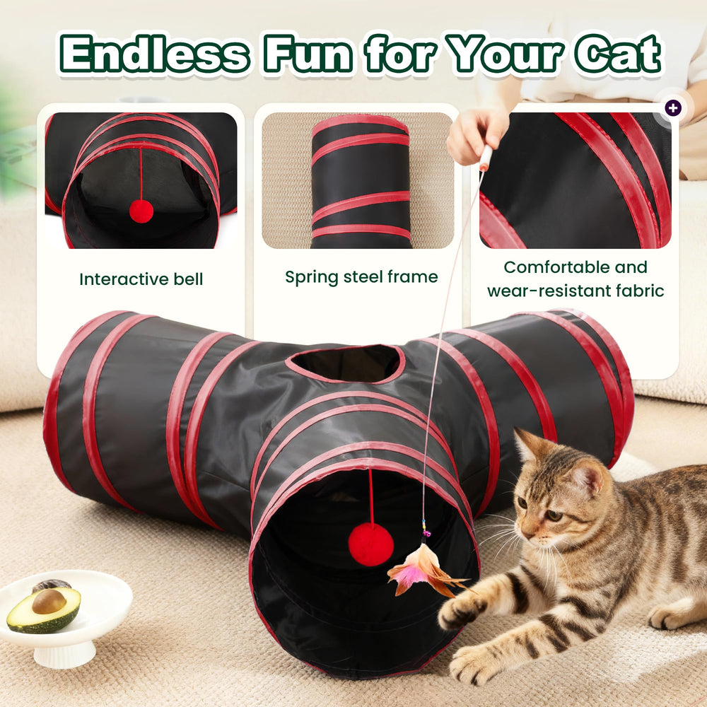 Love's cabin cat-tunnel small-black-red captures compact size for indoor cats.