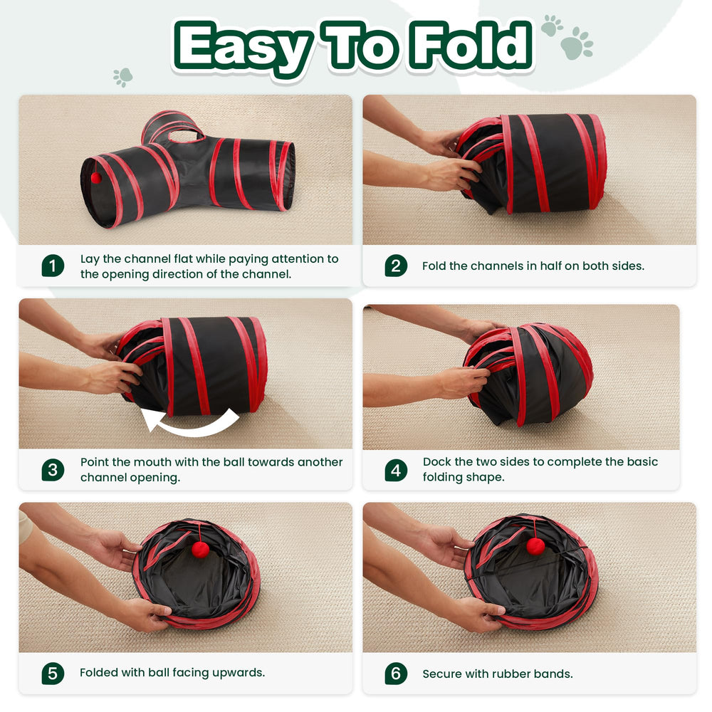 Love's cabin cat-tunnel-wand-toy enables shared parent-cat play.