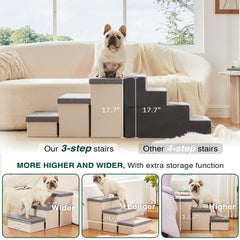 Love's cabin dog stairs three-step light grey helps pets reach higher beds comfortably.