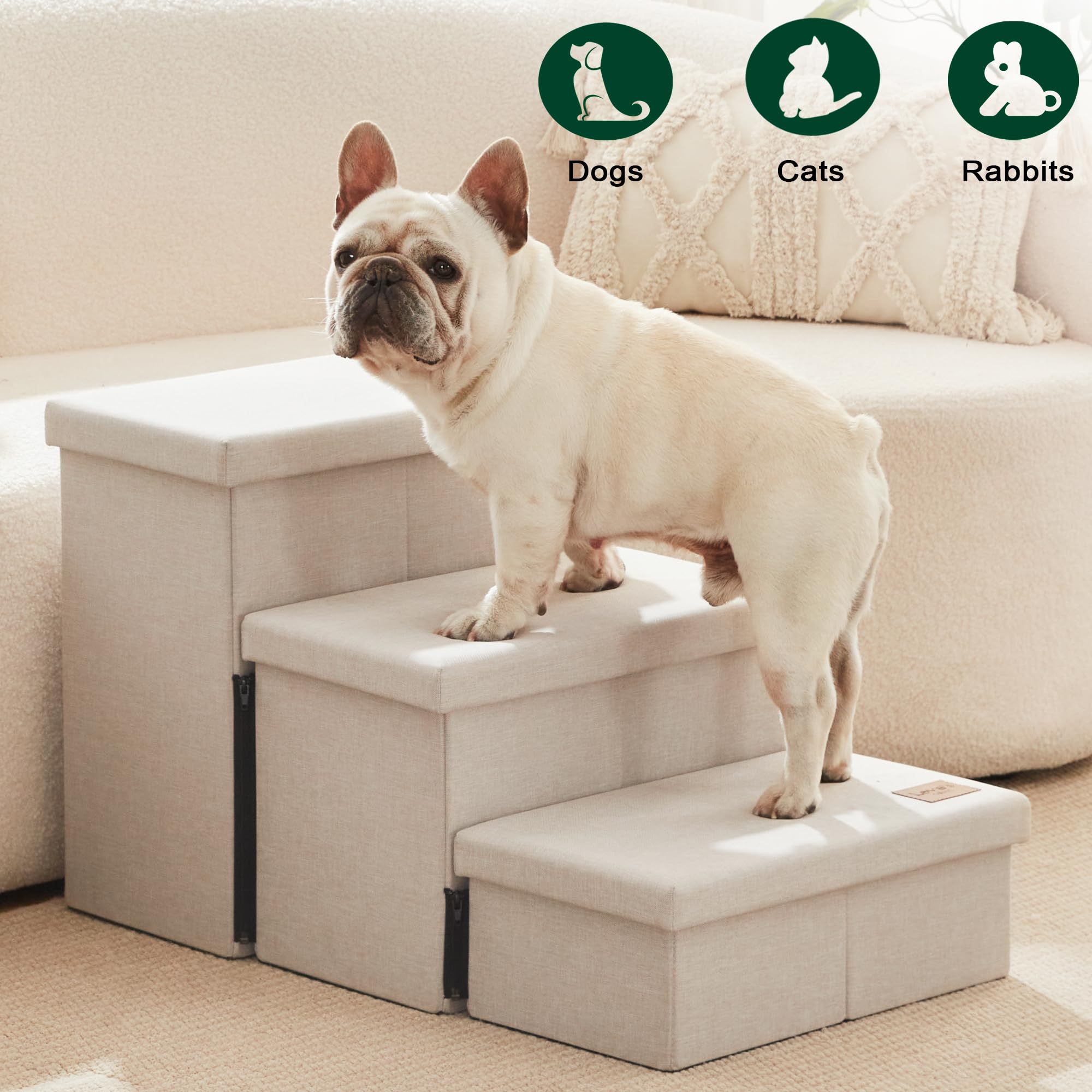 Love's cabin dog stairs on bed scenarios enable easy access for naps.