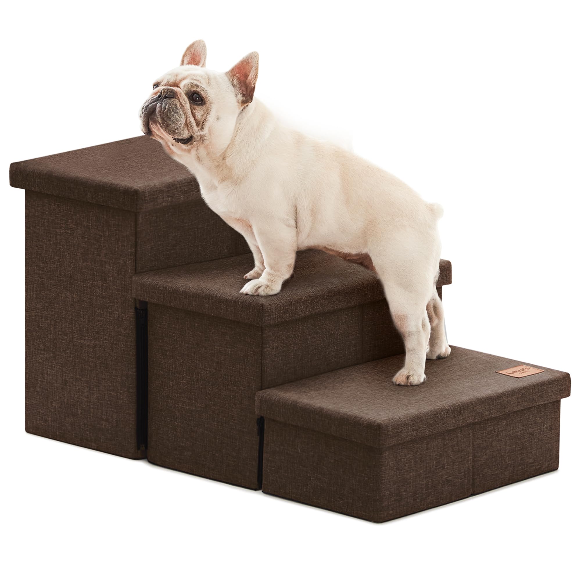 Love's cabin dog stairs against a high bed with three steps, helping pets reach bed safely