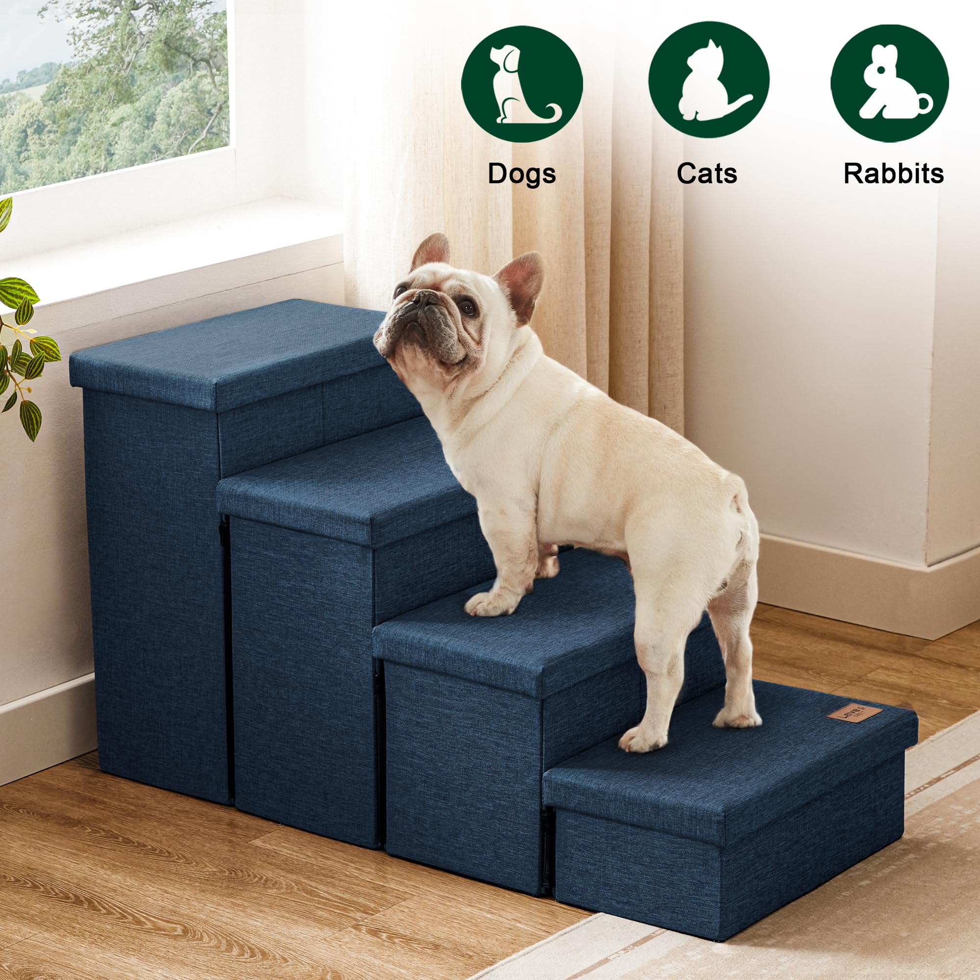 Love's cabin dog stairs durable fabric and MDF construction withstand daily use.
