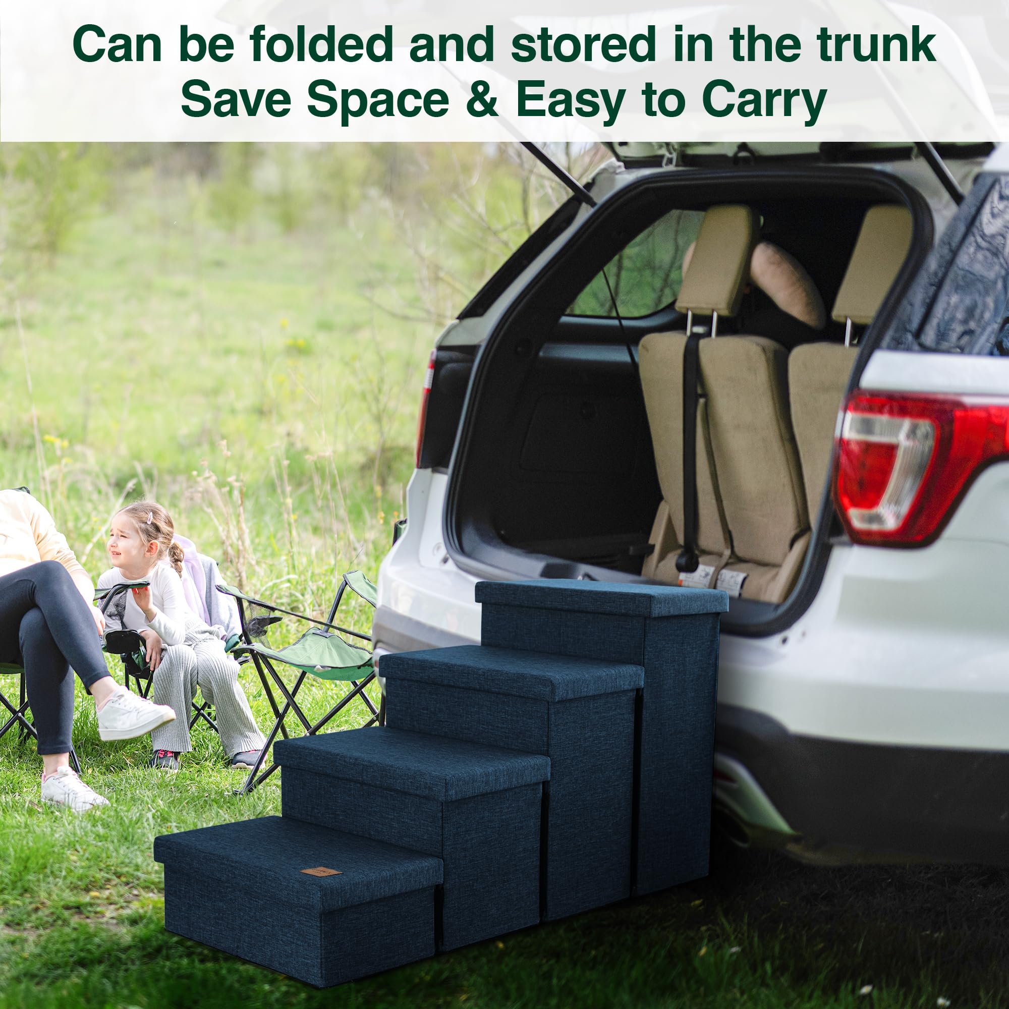 Love's cabin dog stairs foldable for travel and storage between uses.