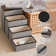 Love's cabin dog stairs folded for easy portability and compact storage.