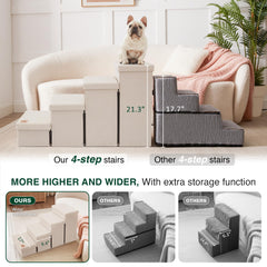 Love's cabin dog stairs folded in beige for easy storage.