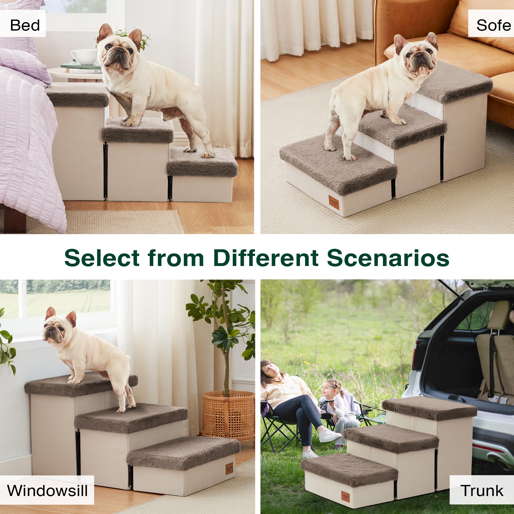 Love's cabin dog stairs foldable design for compact storage.