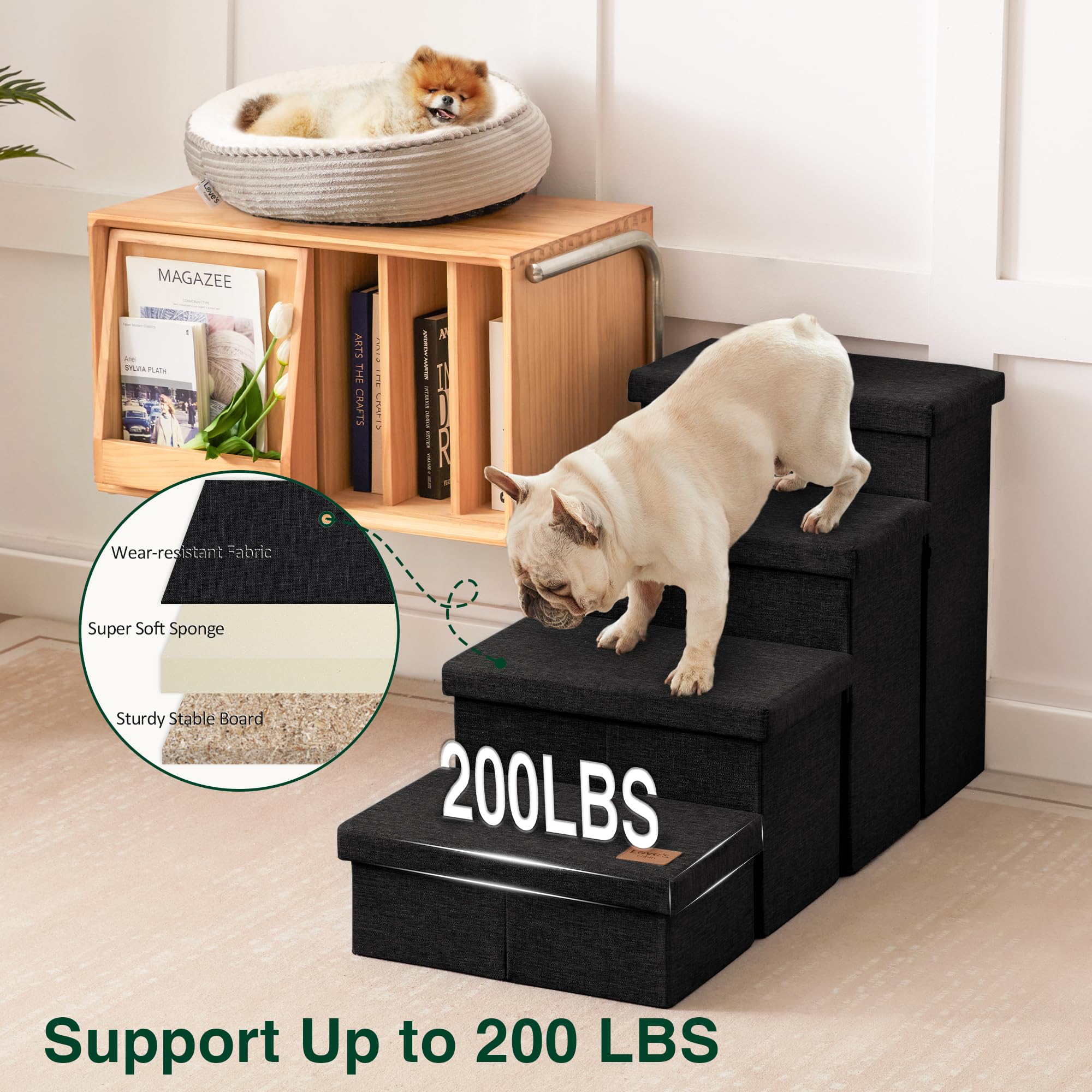 Love's cabin dog stairs folded compact for quick storage