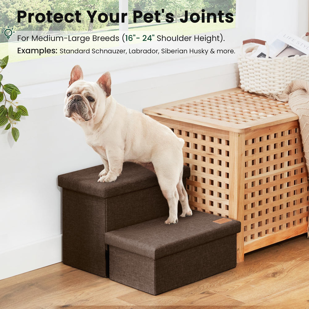 Love's cabin dog stairs folded compact for easy storage.