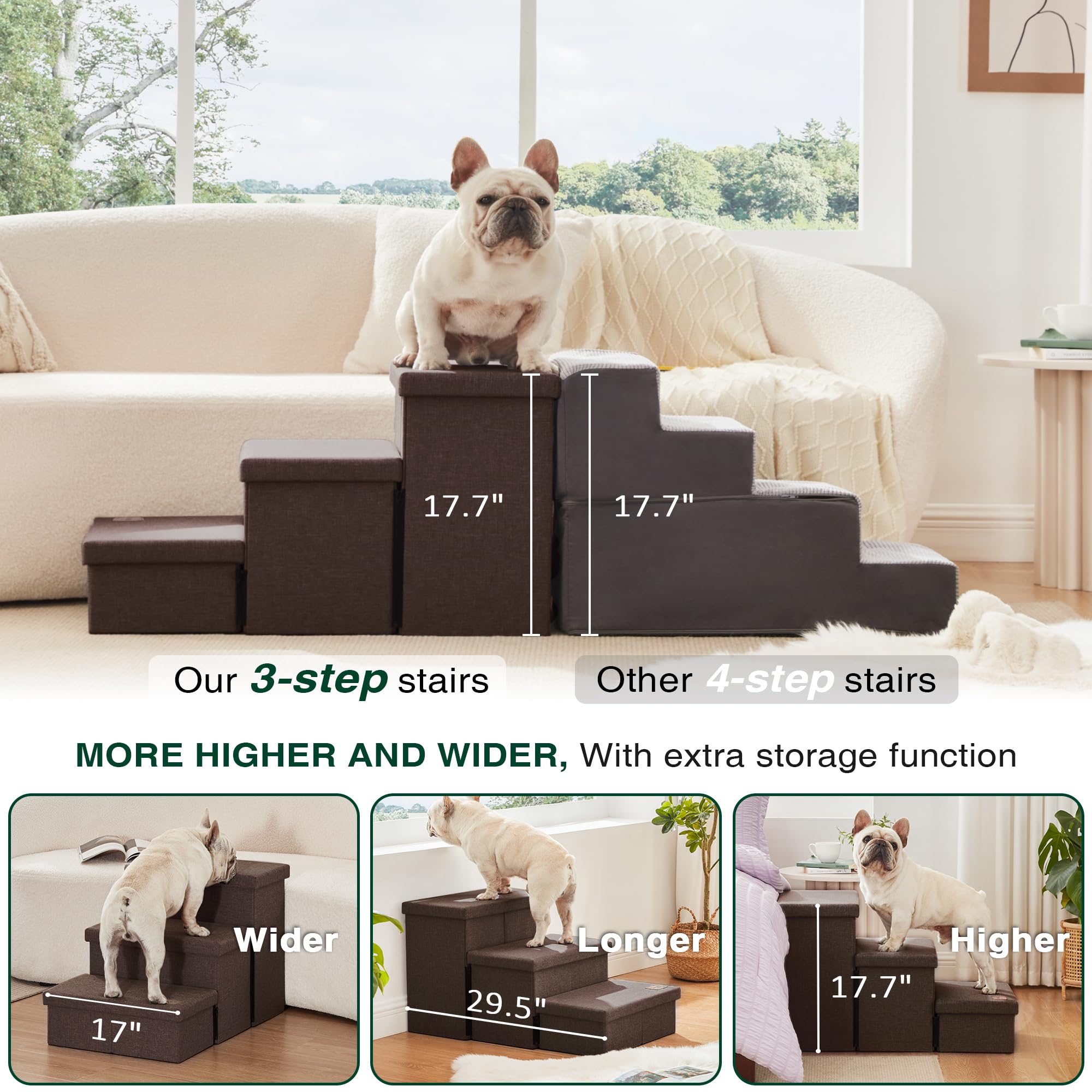 Love's cabin dog stairs folded flat for compact storage when not in use