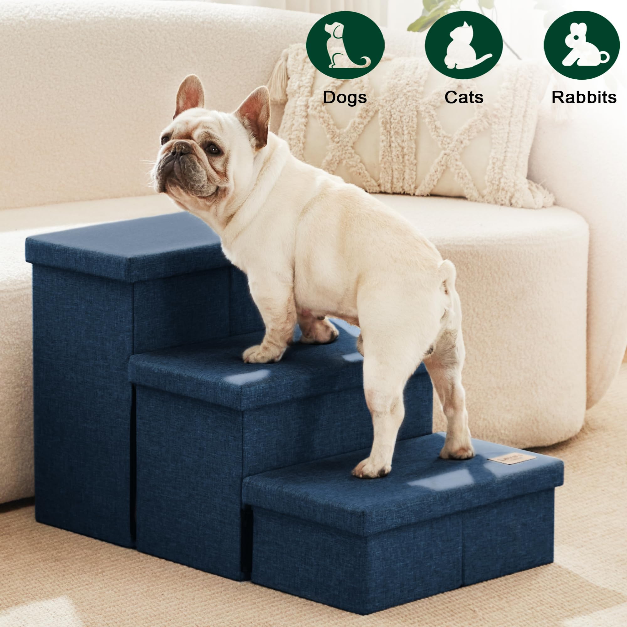 Love's cabin dog stairs navy blue complements home décor and pet spaces.