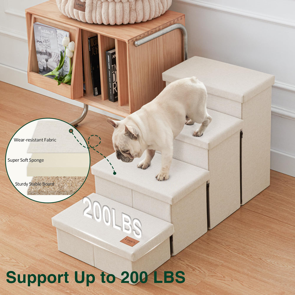 Love's cabin dog stairs with non-slip bottom for wobble-free footing.