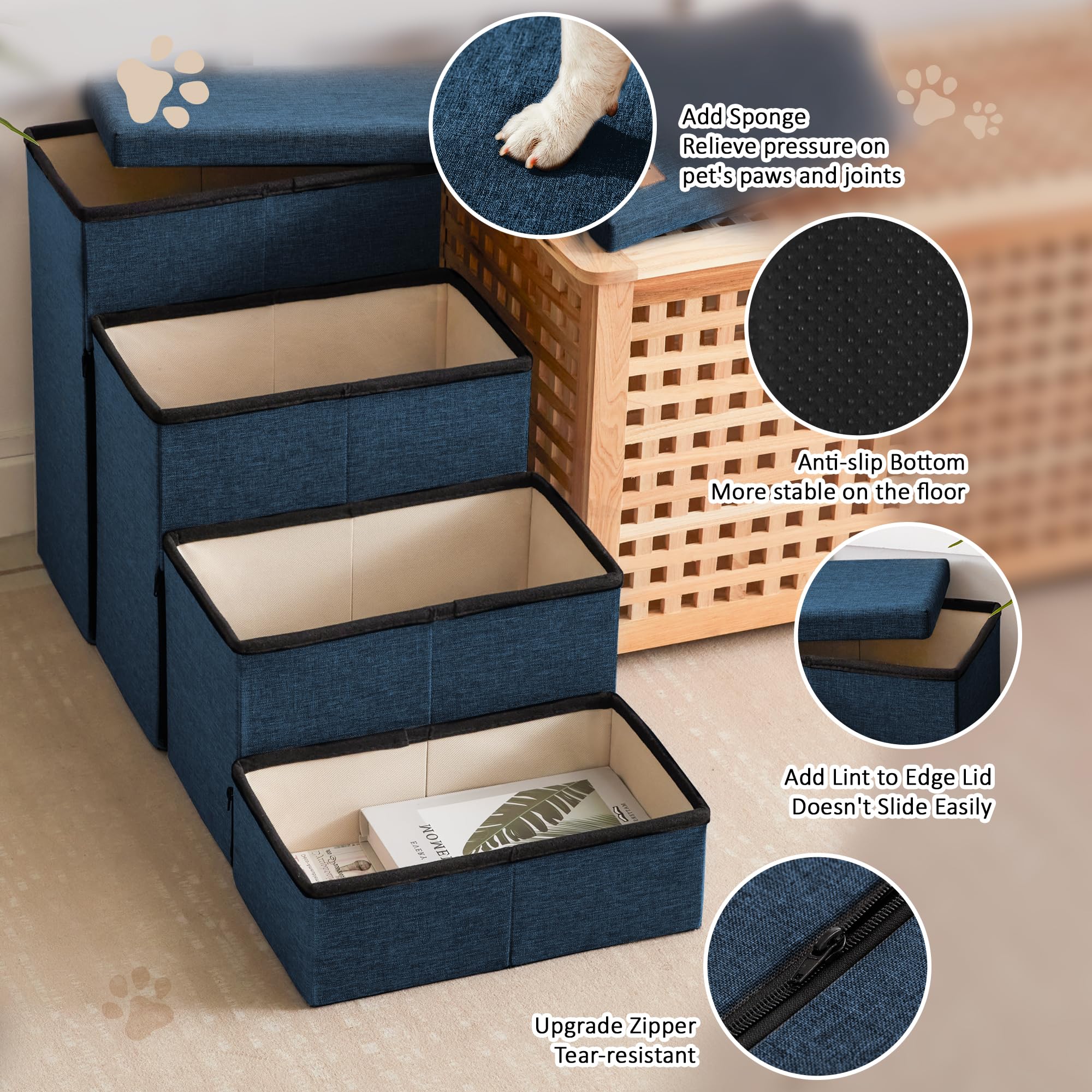 Love's cabin dog stairs with non-slip bottom provide stability on floors.