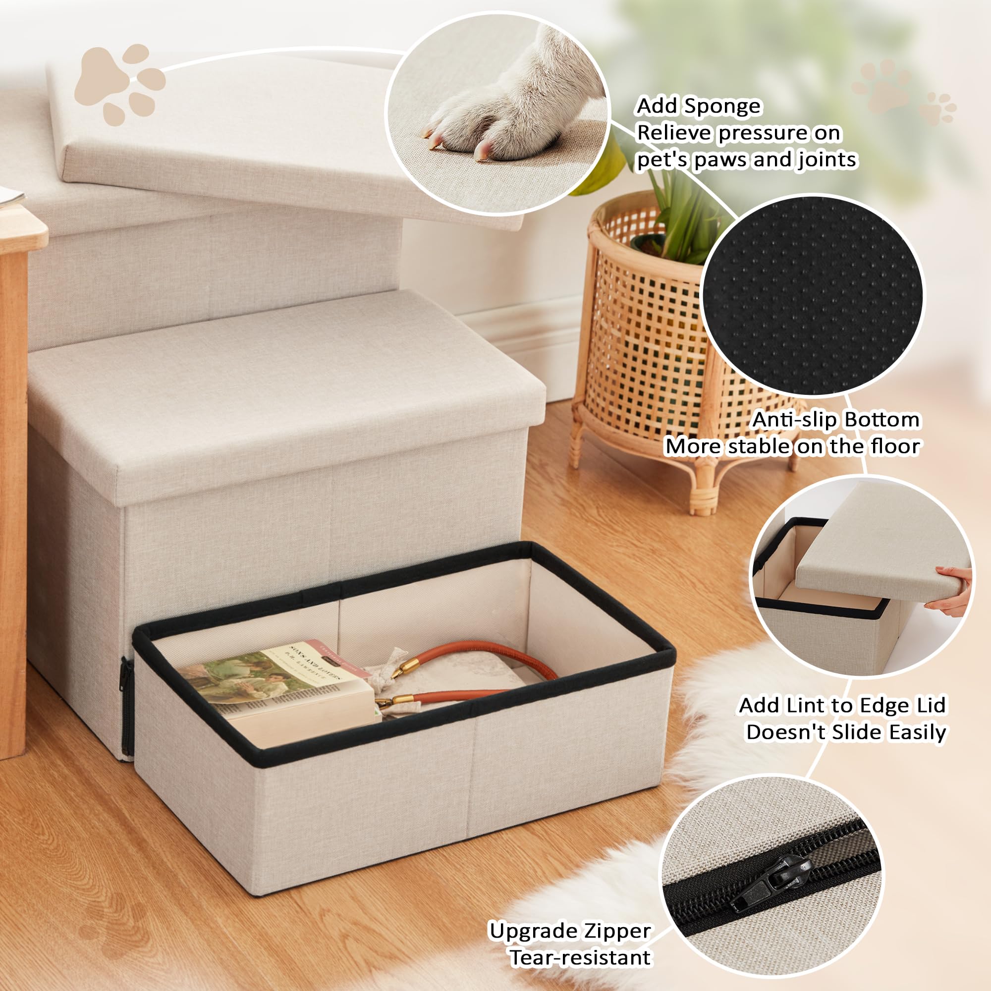 Love's cabin dog stairs non-slip bottom ensures stable footing during climbs.