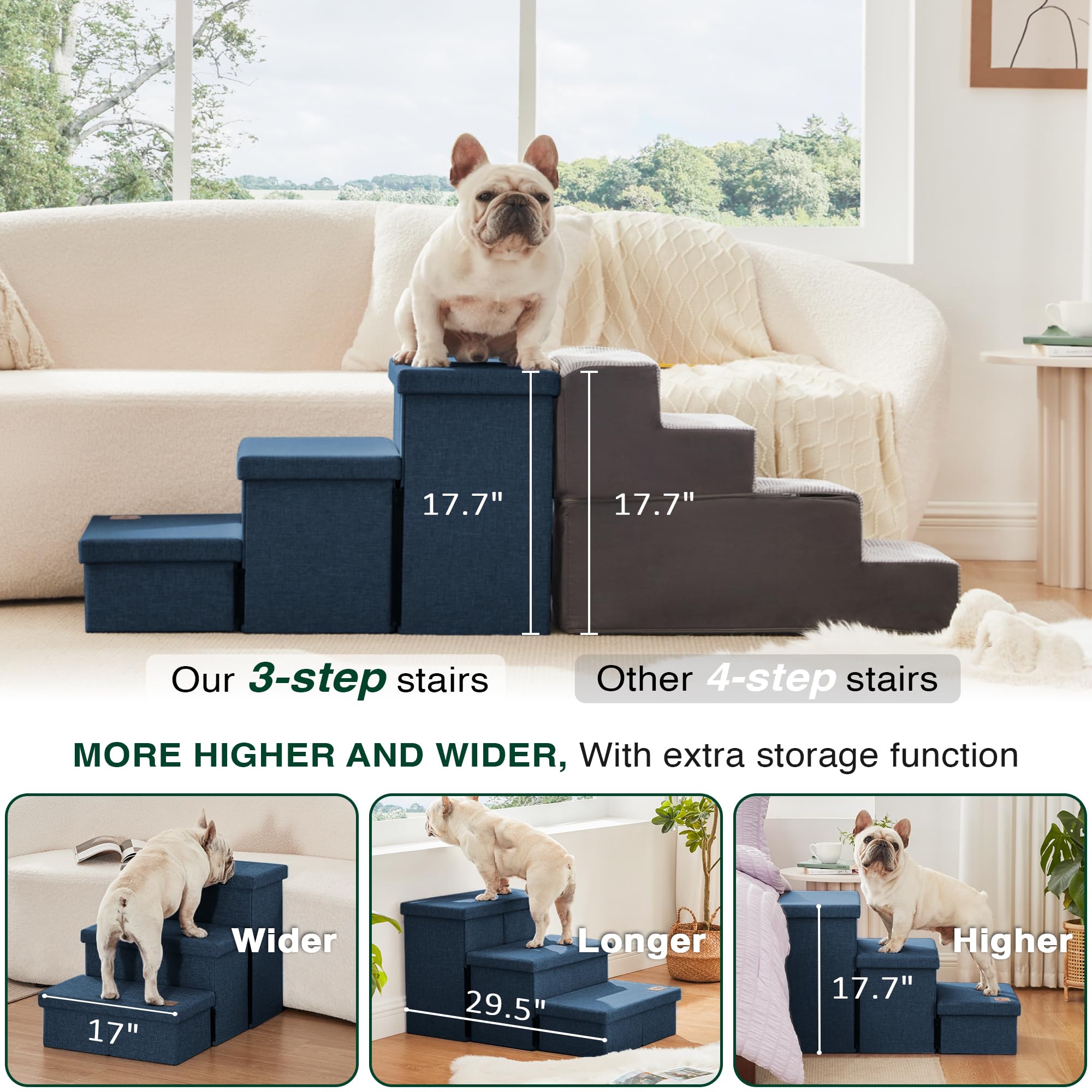 Love's cabin dog stairs non-slip bottom provides stable climbs on any floor.